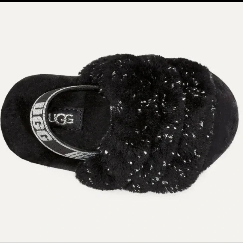 Ugg Girls Size 12 Toddler Black Fluff Yeah Metallic Sparkle Quilted Slippers NWT